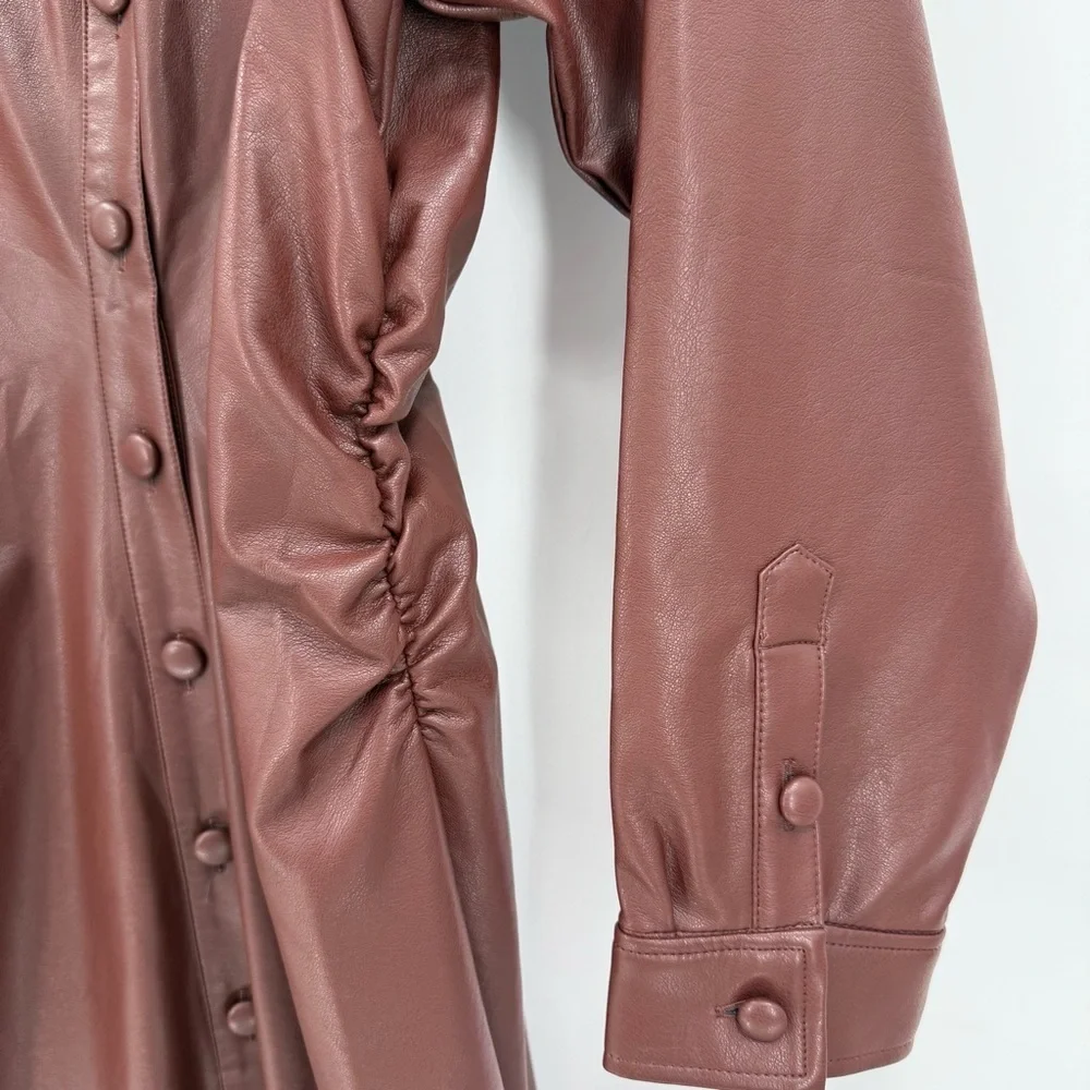 by Anthropologie Fuax Leather Midi Shirt Dress In Brown Size 1X Plus Size
